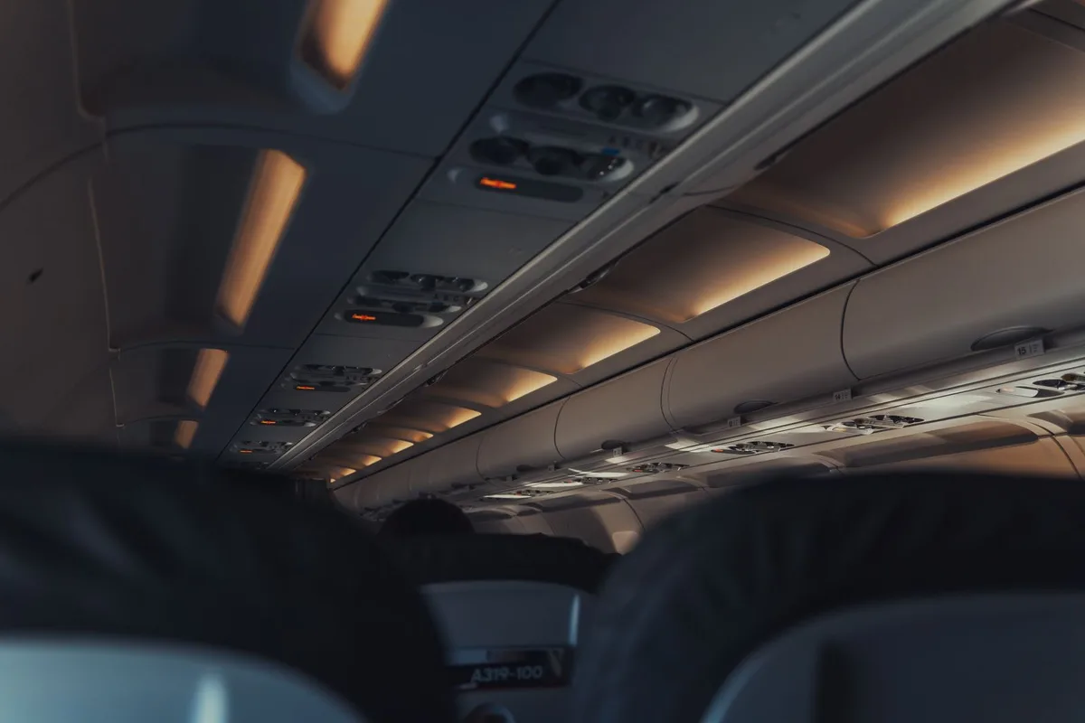 Interior of a commercial passenger aircraft cabin